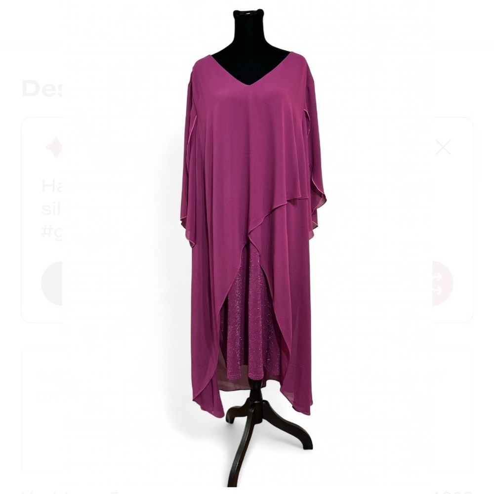 HANNA NICOLE Chifon Magenta Dress 22W, W/Asymmetrical Lining And 3/4 Sleeve .